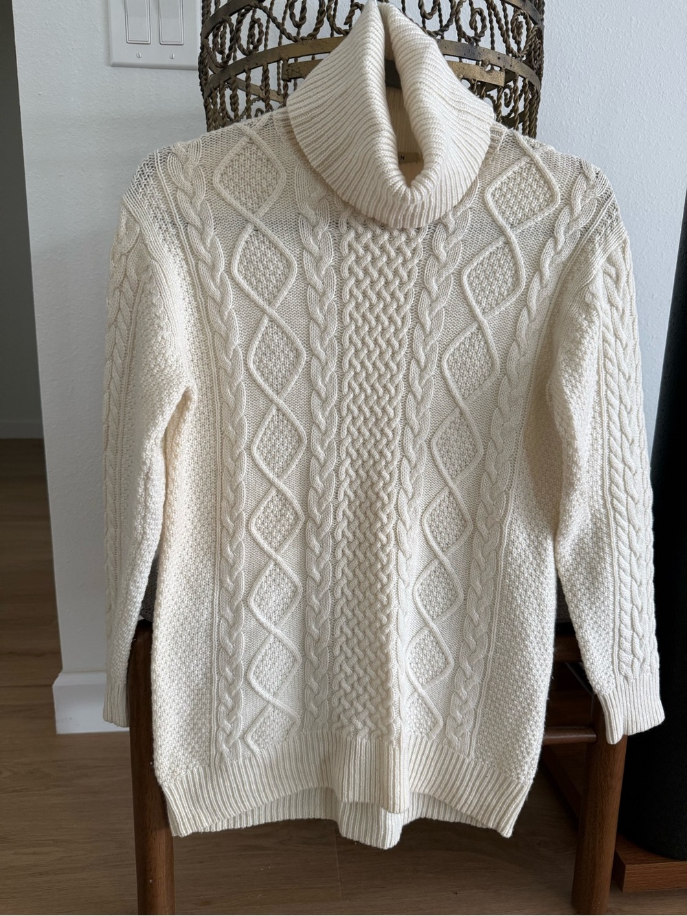 Wool and Cashmere Babaton Cream Cable Turtleneck Sweater
